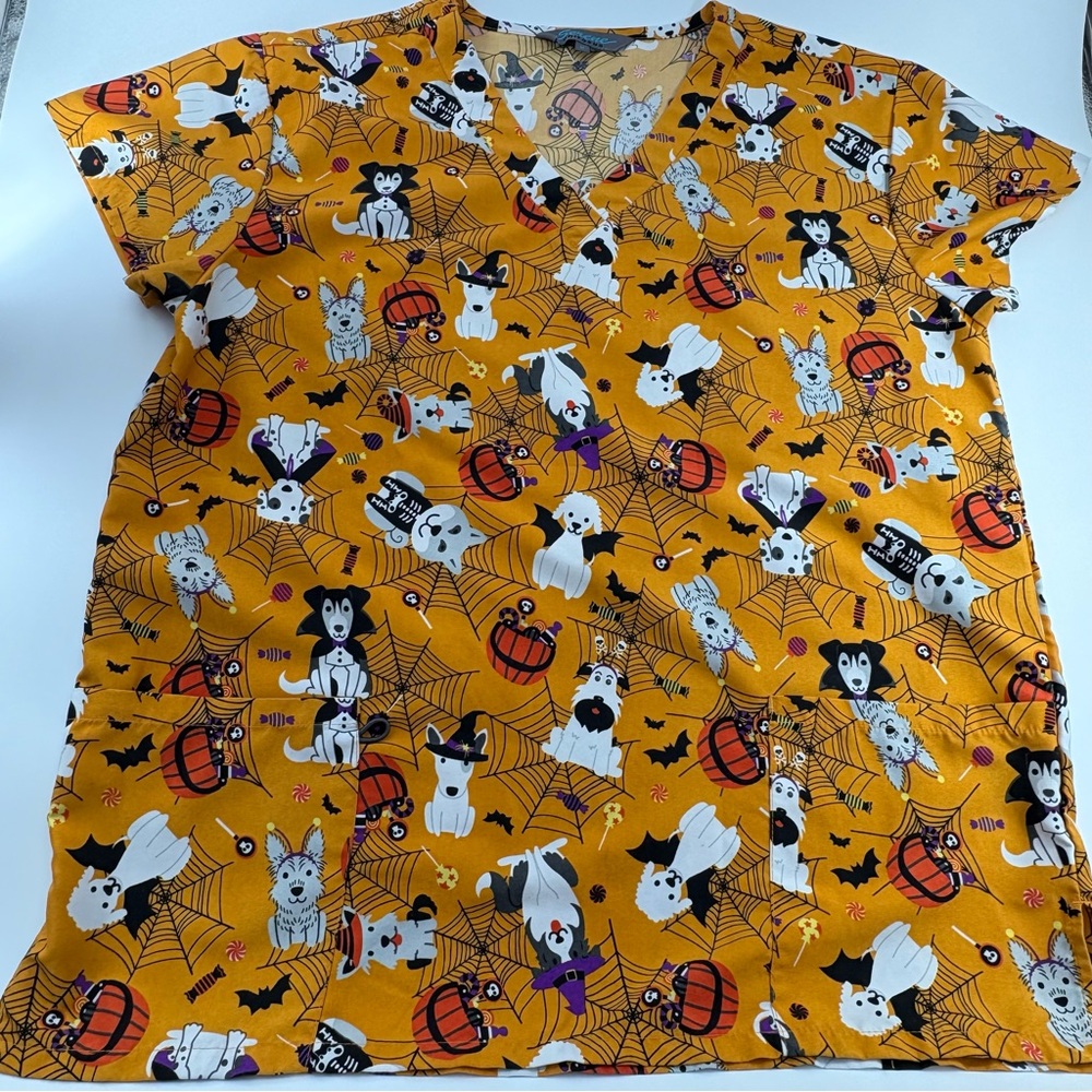 Serene Uniforms Halloween Scrub Top Dog Print